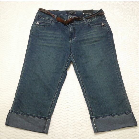 Cato Classic Denim - Cato Classic Blue Denim Jeans Capris Women's 18 Light Wash Cuffed With Belt NWT